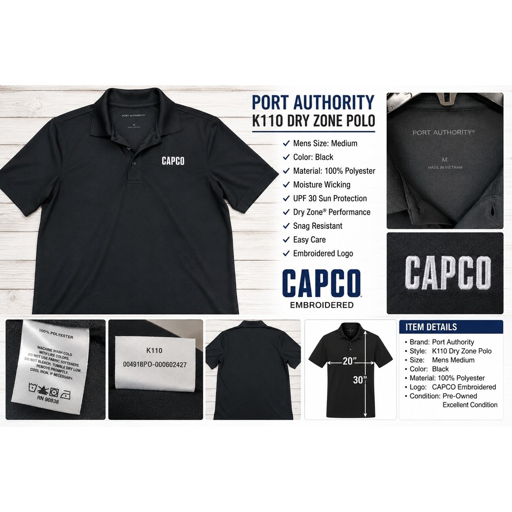Port Authority K110 Dry Zone Polo Mens Medium Black CAPCO Embroidered Logo Shirt